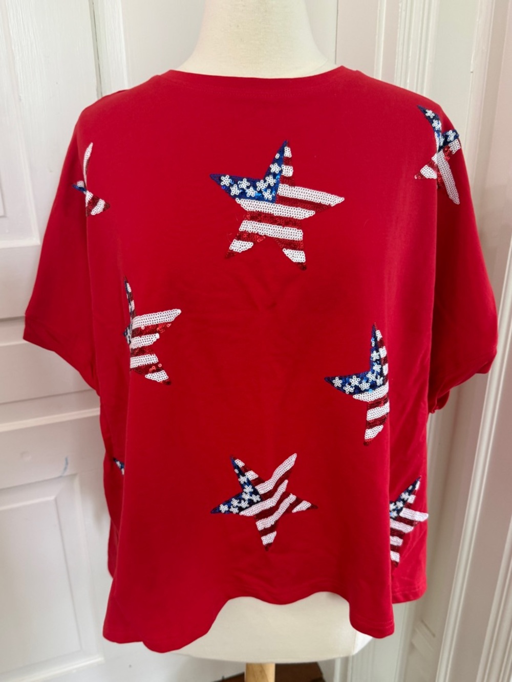Fantastic Fawn Red Patriotic Sequin Star Shirt